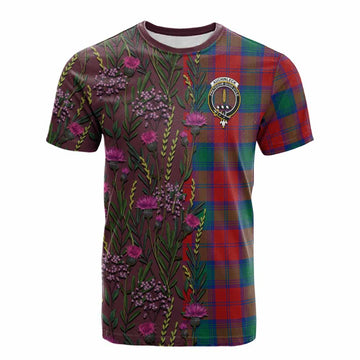 Auchinleck (Affleck) Family Crest Tartan Cotton T-shirt Scottish Thistle Flower Pattern Half Style