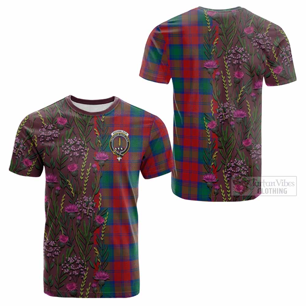 Auchinleck (Affleck) Family Crest Tartan Cotton T-shirt Scottish Thistle Flower Pattern Half Style - Tartan Vibes Clothing