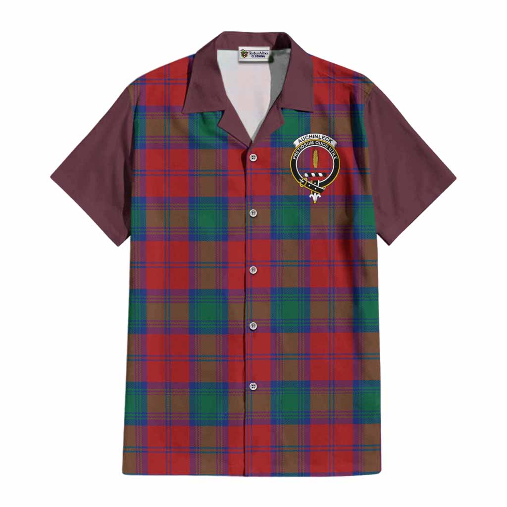 Auchinleck (Affleck) Tartan Accent Cotton Hawaiian Shirt with Family Crest