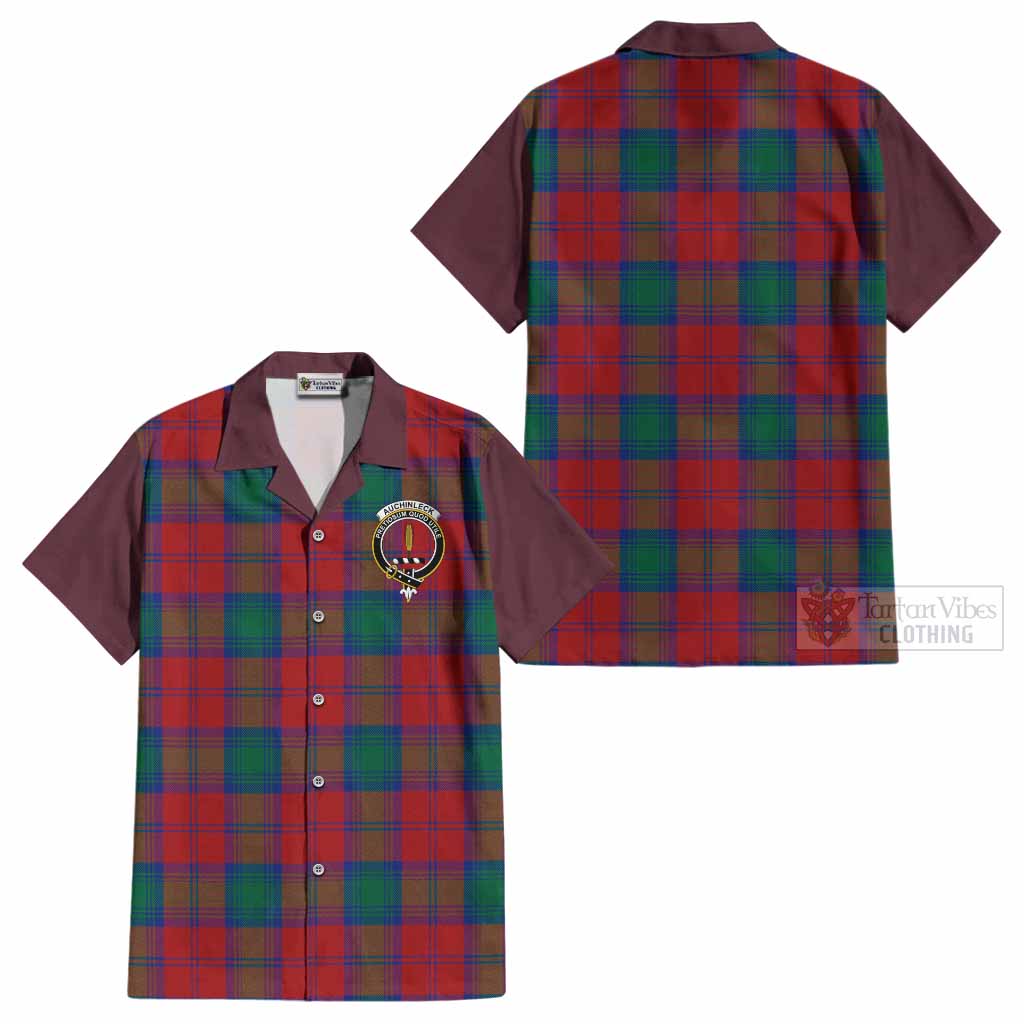 Auchinleck (Affleck) Tartan Accent Cotton Hawaiian Shirt with Family Crest
