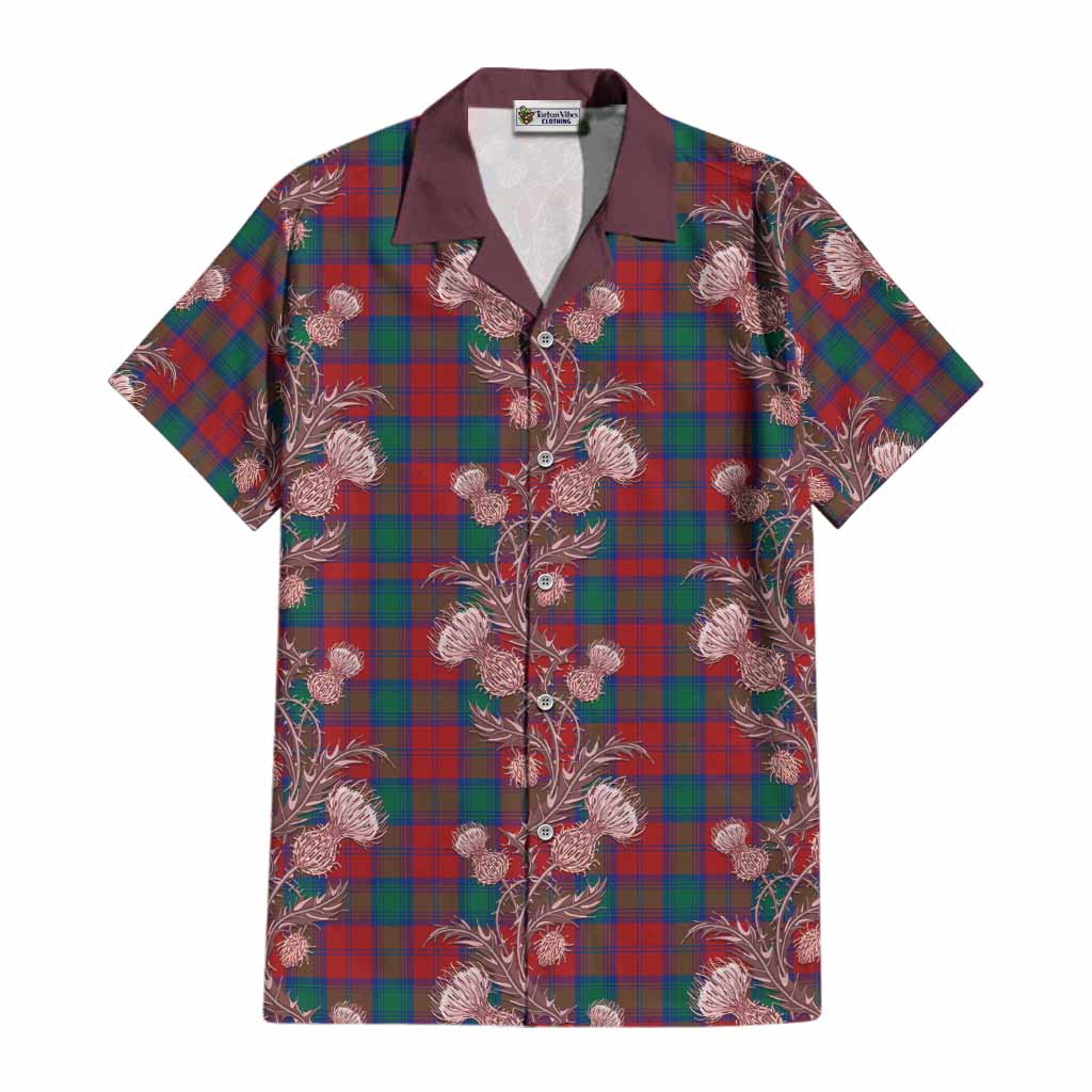 Auchinleck (Affleck) Tartan Cotton Hawaiian Shirt Seamless Scottish Thistle Flowers