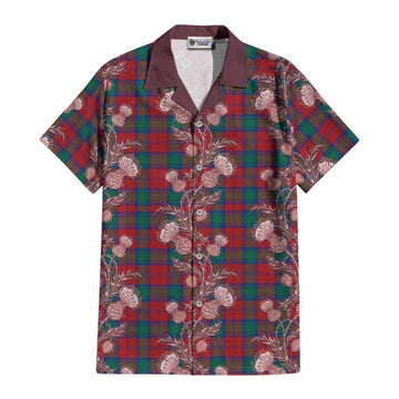 Auchinleck (Affleck) Tartan Cotton Hawaiian Shirt Seamless Scottish Thistle Flowers
