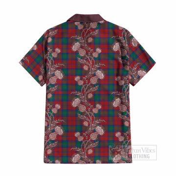 Auchinleck (Affleck) Tartan Cotton Hawaiian Shirt Seamless Scottish Thistle Flowers