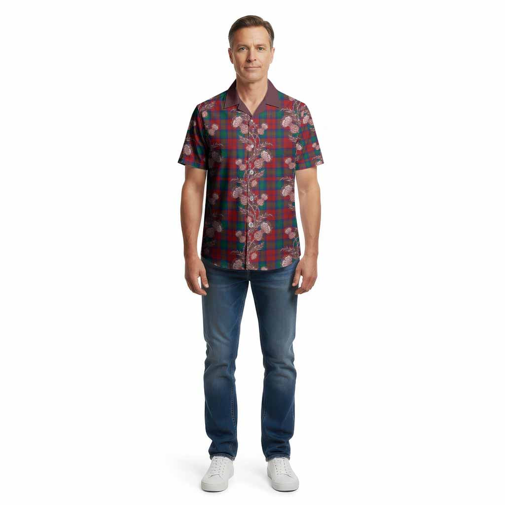 Auchinleck (Affleck) Tartan Cotton Hawaiian Shirt Seamless Scottish Thistle Flowers