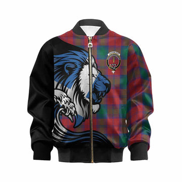Auchinleck (Affleck) Tartan Crest Kid Bomber Jacket Scottish Golden Lions Wave Flow