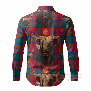 Auchinleck (Affleck) Tartan Crest Long Sleeve Button Shirts Scotland Heilan Coo Tartan Seamless Style