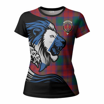 Auchinleck (Affleck) Tartan Crest Women T shirt Scottish Golden Lions Wave Flow