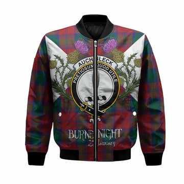 Auchinleck (Affleck) Tartan Family Crest Bomber Jacket Scottish Burns Night Thistle Floral