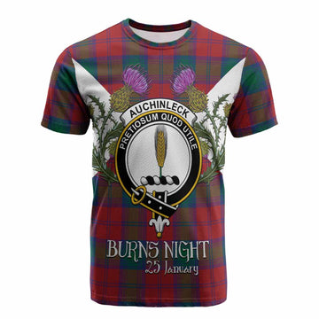 Auchinleck (Affleck) Tartan Family Crest Cotton T-shirt Scottish Burns Night Thistle Floral