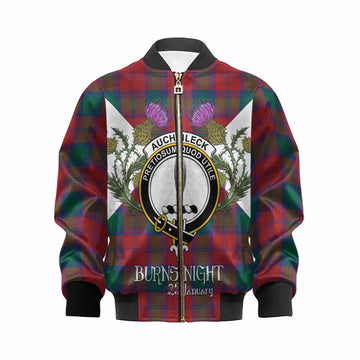 Auchinleck (Affleck) Tartan Family Crest Kid Bomber Jacket Scottish Burns Night Thistle Floral