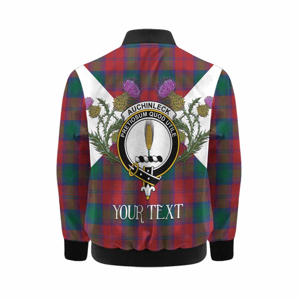 Auchinleck (Affleck) Tartan Family Crest Kid Bomber Jacket Scottish Burns Night Thistle Floral