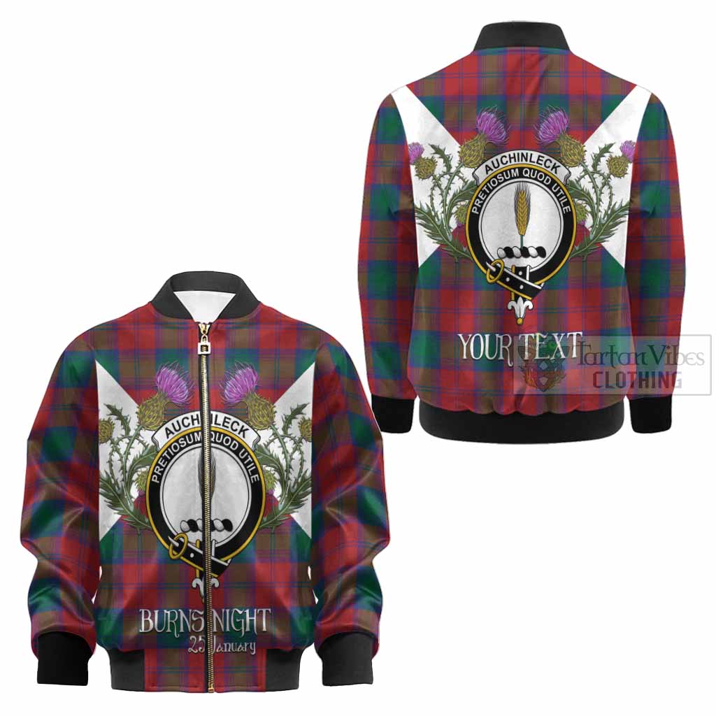 Auchinleck (Affleck) Tartan Family Crest Kid Bomber Jacket Scottish Burns Night Thistle Floral
