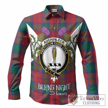 Auchinleck (Affleck) Tartan Family Crest Long Sleeve Button Shirts Scottish Burns Night Thistle Floral