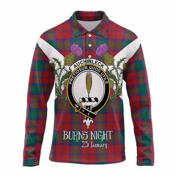 Auchinleck (Affleck) Tartan Family Crest Long Sleeve Polo Shirt Scottish Burns Night Thistle Floral