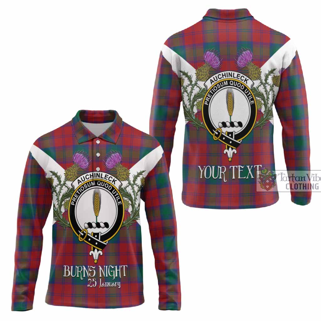Auchinleck (Affleck) Tartan Family Crest Long Sleeve Polo Shirt Scottish Burns Night Thistle Floral
