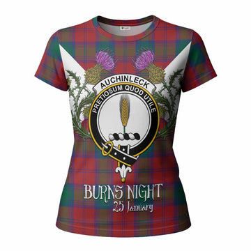Auchinleck (Affleck) Tartan Family Crest Women T shirt Scottish Burns Night Thistle Floral