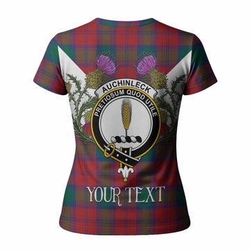 Auchinleck (Affleck) Tartan Family Crest Women T shirt Scottish Burns Night Thistle Floral