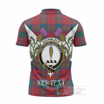 Auchinleck (Affleck) Tartan Family Crest Zipper Polo Shirt Scottish Burns Night Thistle Floral