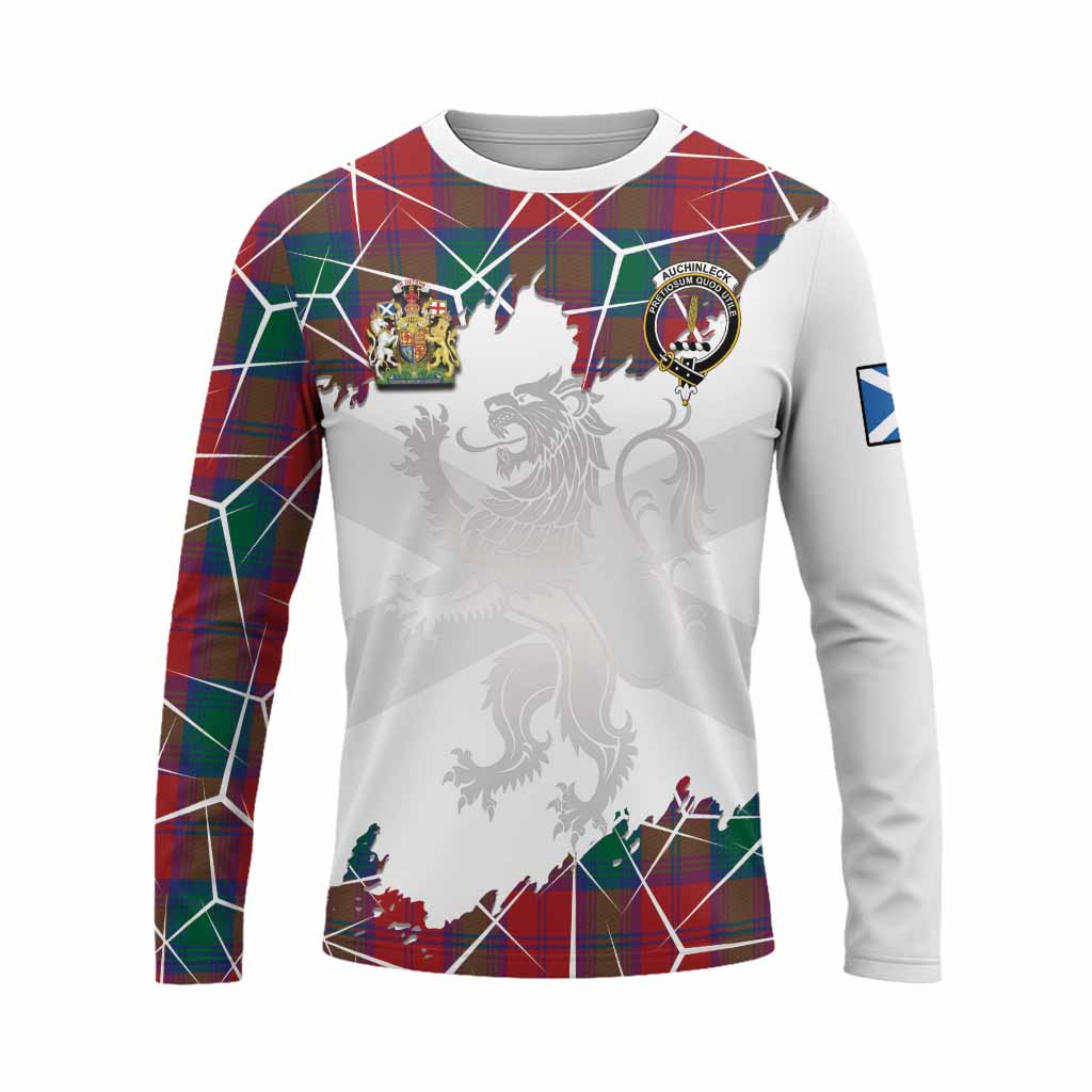Auchinleck (Affleck) Tartan Long Sleeve T-Shirt with Family Crest and Lion Rampant Grunge Style
