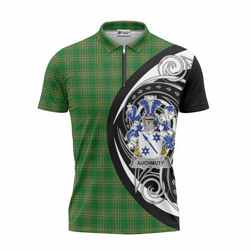 Auchmuty Irish Clan Zipper Polo Shirt Celtic Circle Style Unisex - Tartan Vibes Clothing