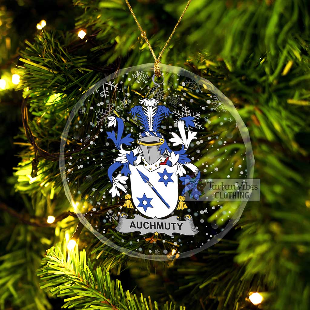 Tartan Vibes Clothing Auchmuty Irish Clan Christmas Glass Ornament with Coat of Arms