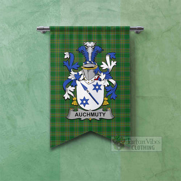 Tartan Vibes Clothing Auchmuty Irish Clan Tartan Gonfalon, Tartan Banner with Coat of Arms