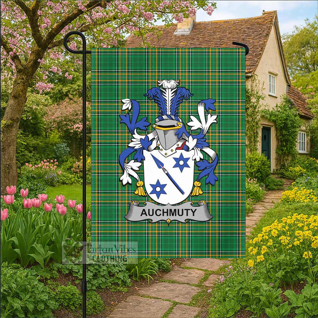 Auchmuty Irish Clan Tartan Flag with Coat of Arms