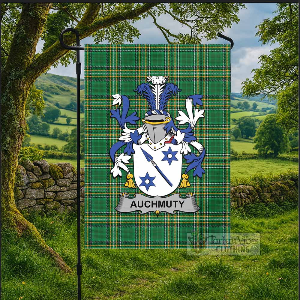Auchmuty Irish Clan Tartan Flag with Coat of Arms