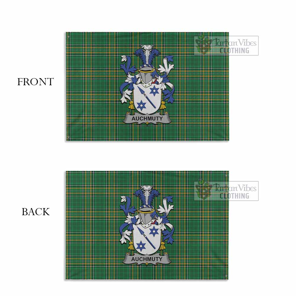 Tartan Vibes Clothing Auchmuty Irish Clan Tartan House Flag with Coat of Arms