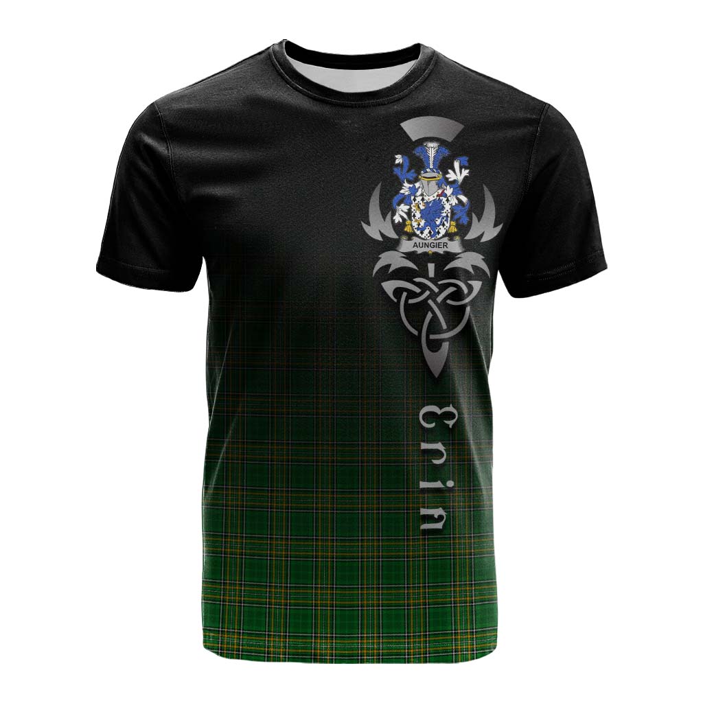 Tartan Vibes Clothing Aungier Irish Clan Cotton T-shirt with Coat of Arms Erin Go Bragh Celtic Inspired