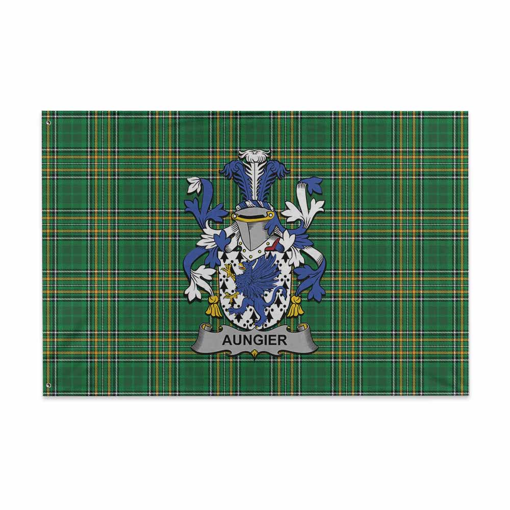 Tartan Vibes Clothing Aungier Irish Clan Tartan House Flag with Coat of Arms