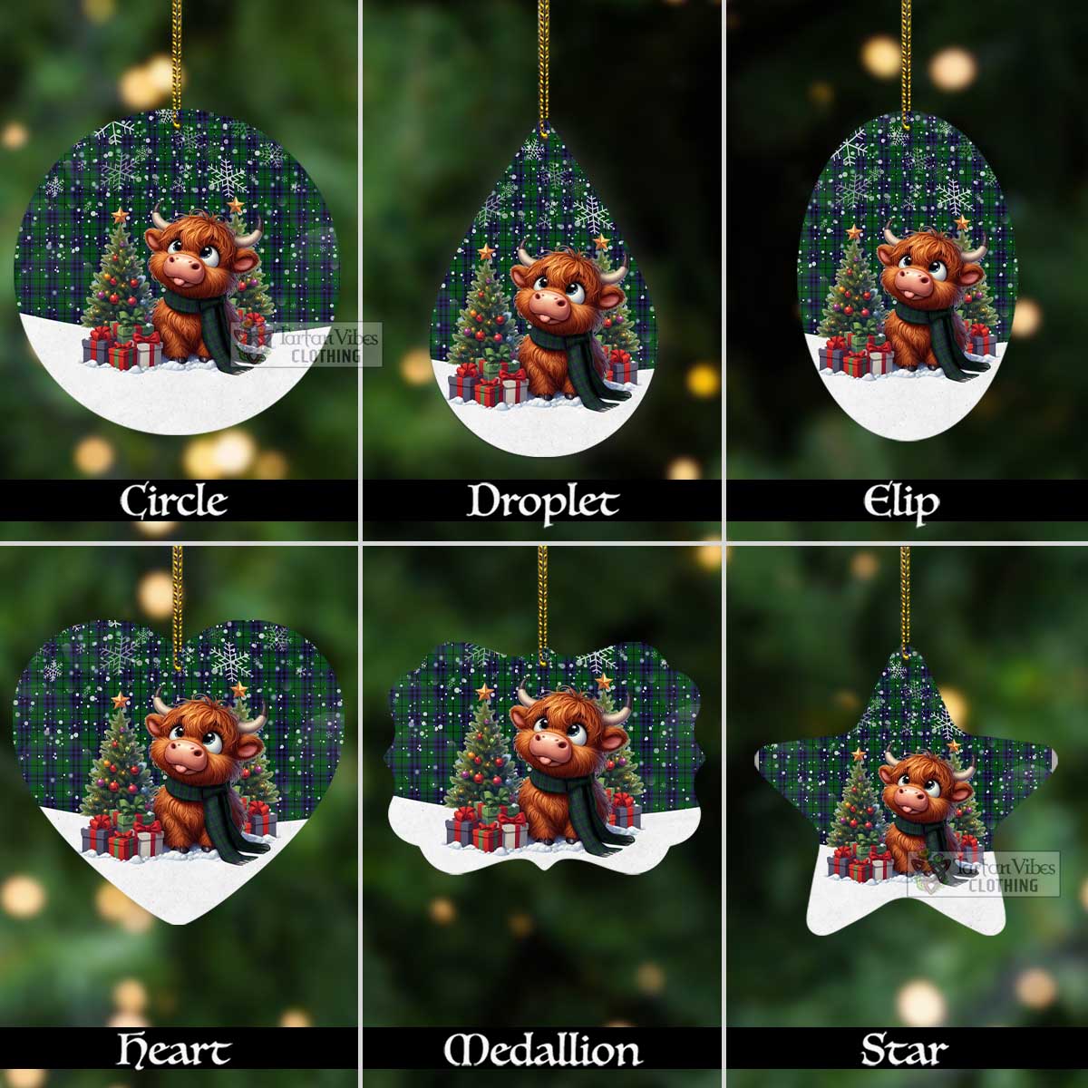 Tartan Vibes Clothing Austin Tartan Christmas Aluminium Ornament with Adorable Highland Coo