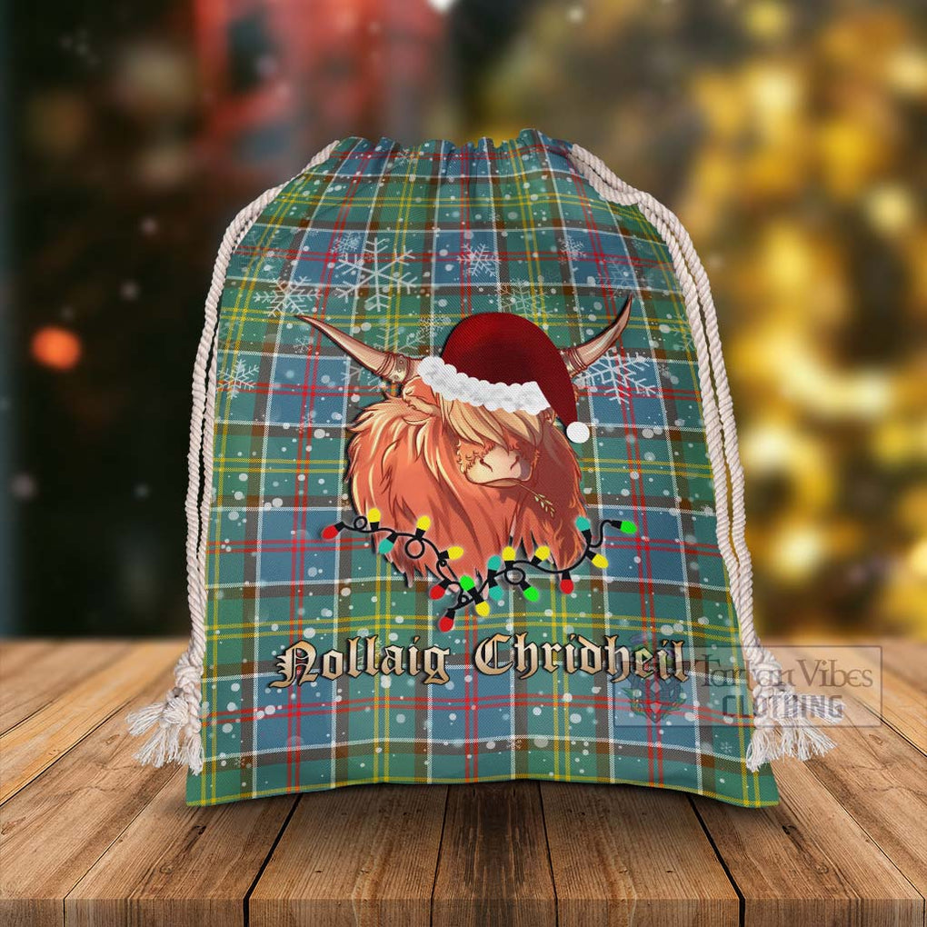 Tartan Vibes Clothing Ayrshire District Tartan Christmas Santa's Bag with Highland Cow