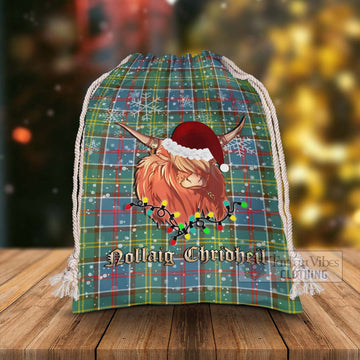 Tartan Vibes Clothing Ayrshire District Tartan Christmas Santa's Bag with Highland Cow