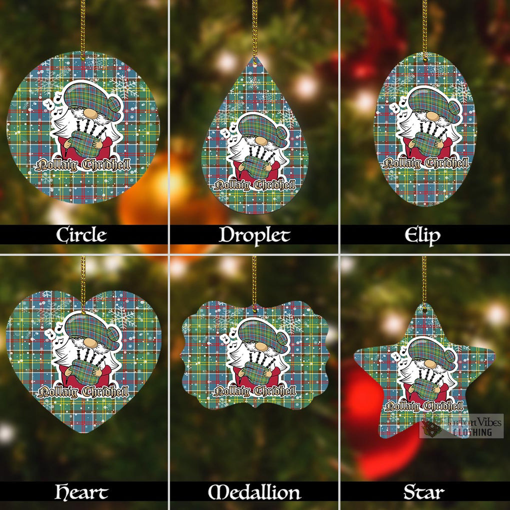 Ayrshire District Tartan Christmas Aluminium Ornament with Scottish Gnome Playing Bagpipes Aluminium - Tartan Vibes Clothing