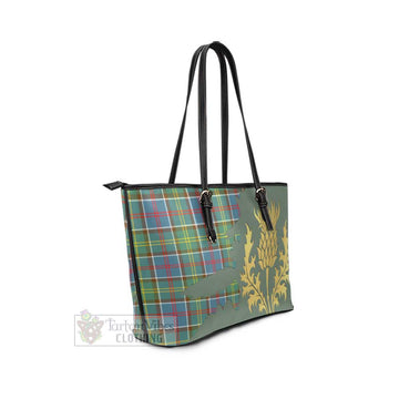 Ayrshire District Tartan Leather Tote Bag Gold Thistle Style