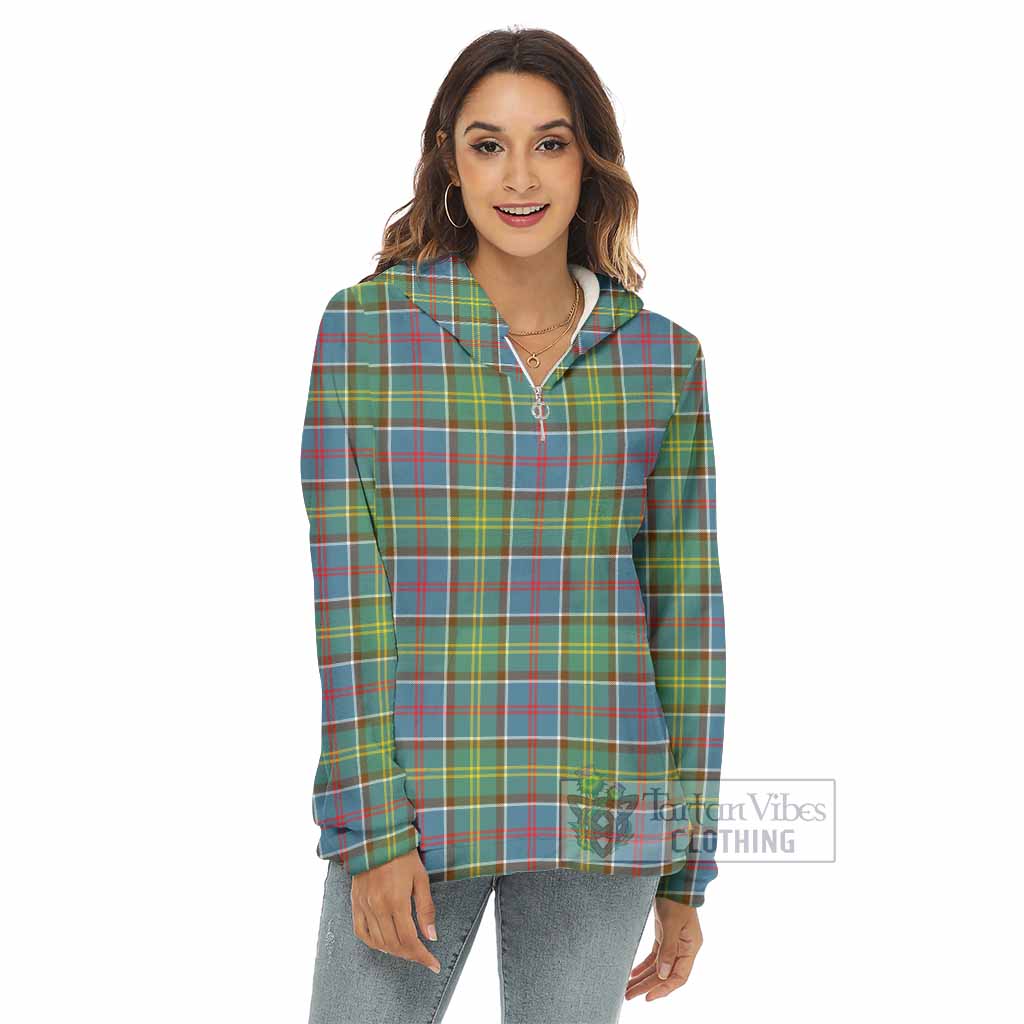 Ayrshire District Tartan Women's Borg Fleece Hoodie with Half Zip - Tartan Vibes Clothing