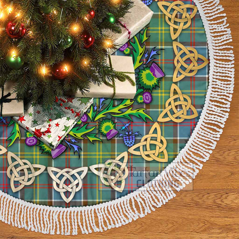 Tartan Vibes Clothing Ayrshire District Tartan Christmas Tree Skirt with Thistle Celtic Knot Style
