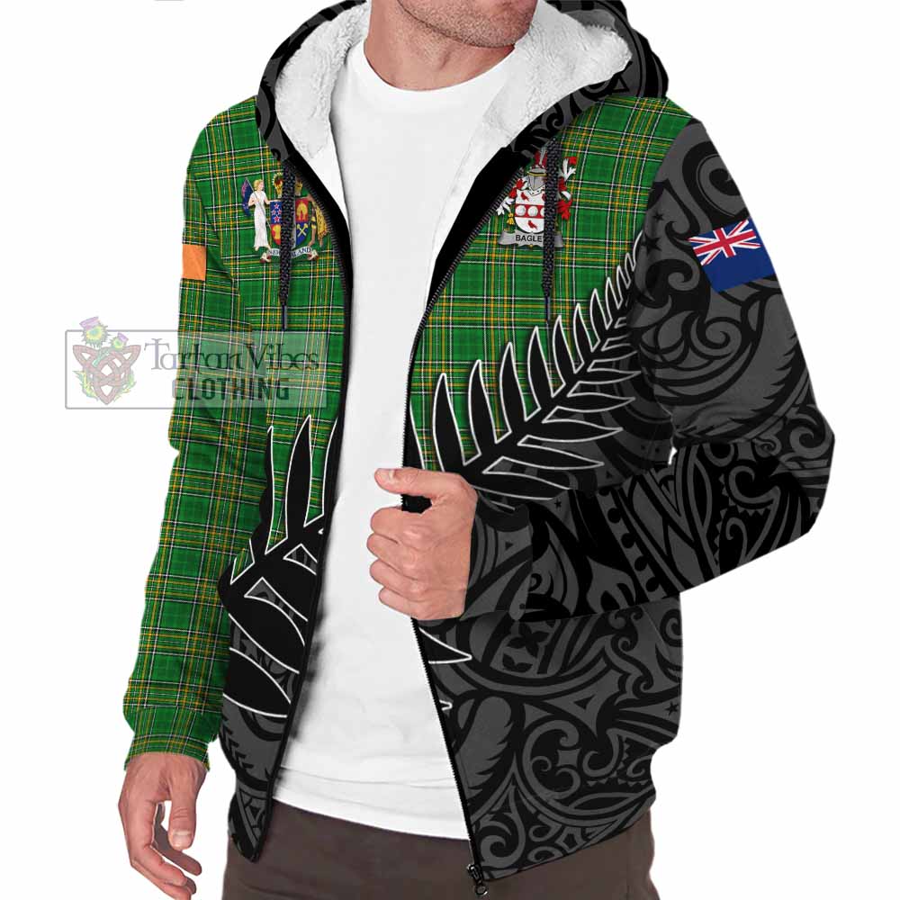 Tartan Vibes Clothing Bagley Irish Clan Tartan Sherpa Hoodie with Coat of Arms New Zealand Silver Fern Half Style