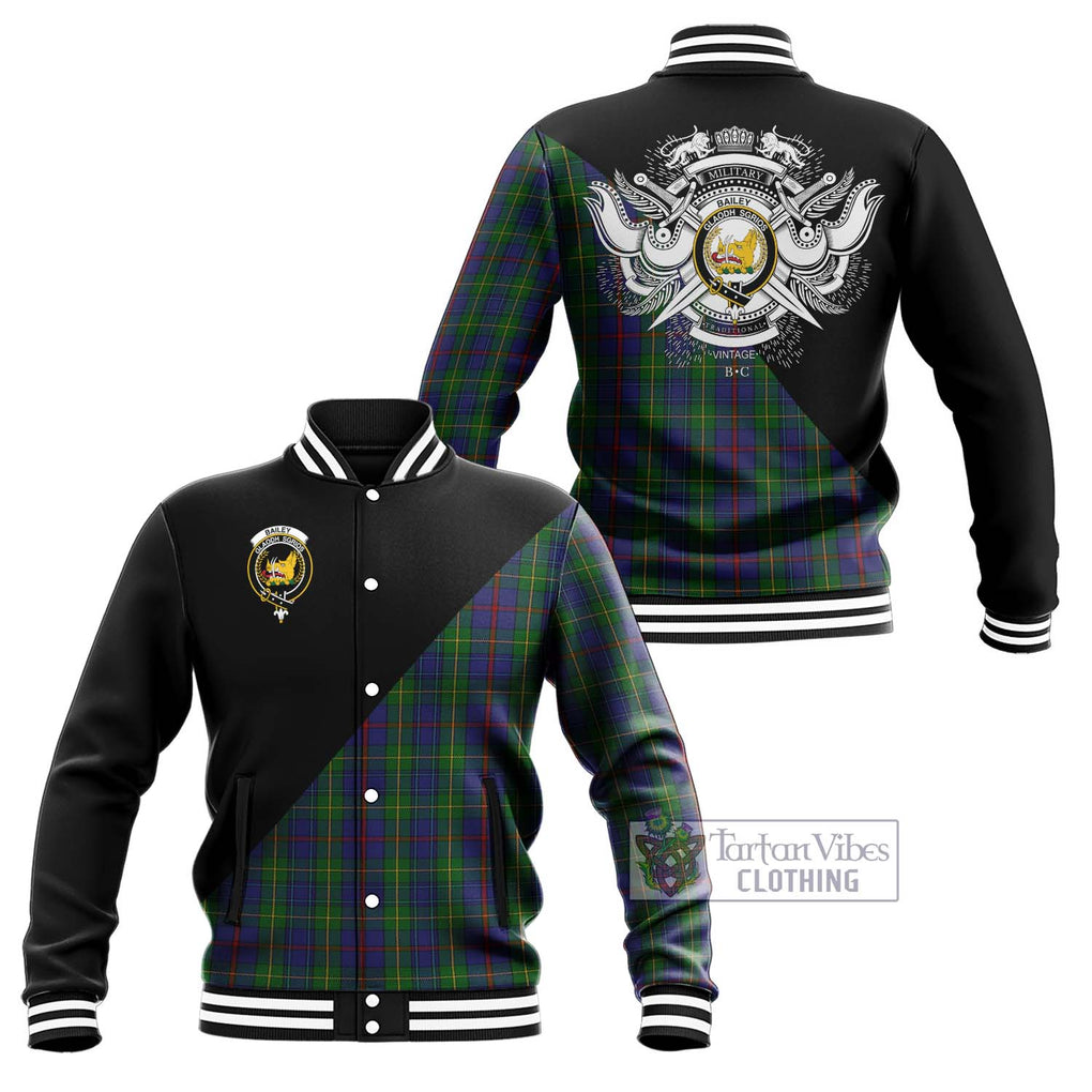 Bailey Tartan Baseball Jacket with Family Crest and Military Logo Style Unisex - Tartan Vibes Clothing