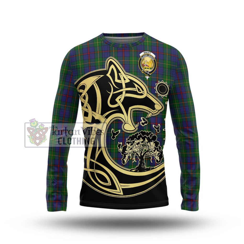 Bailey Tartan Long Sleeve T-Shirt with Family Crest Celtic Wolf Style Unisex - Tartan Vibes Clothing