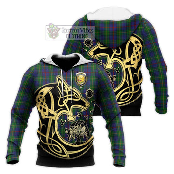 Bailey Tartan Knitted Hoodie with Family Crest Celtic Wolf Style Unisex Knitted Pullover Hoodie - Tartan Vibes Clothing