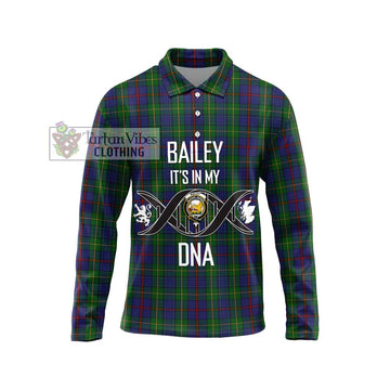 Bailey Tartan Long Sleeve Polo Shirt with Family Crest DNA In Me Style Unisex - Tartan Vibes Clothing