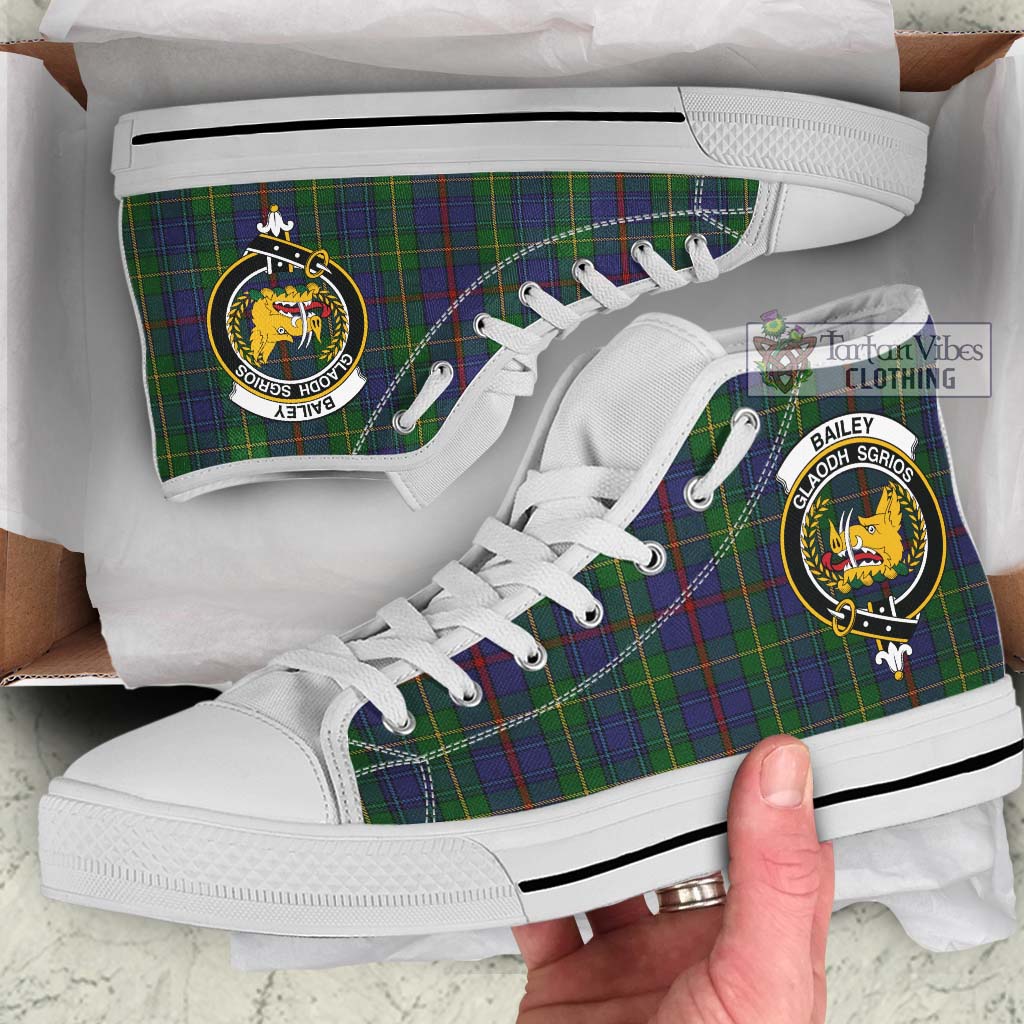 Bailey Tartan High Top Shoes with Family Crest Kid High Top - White Sole - Tartan Vibes Clothing