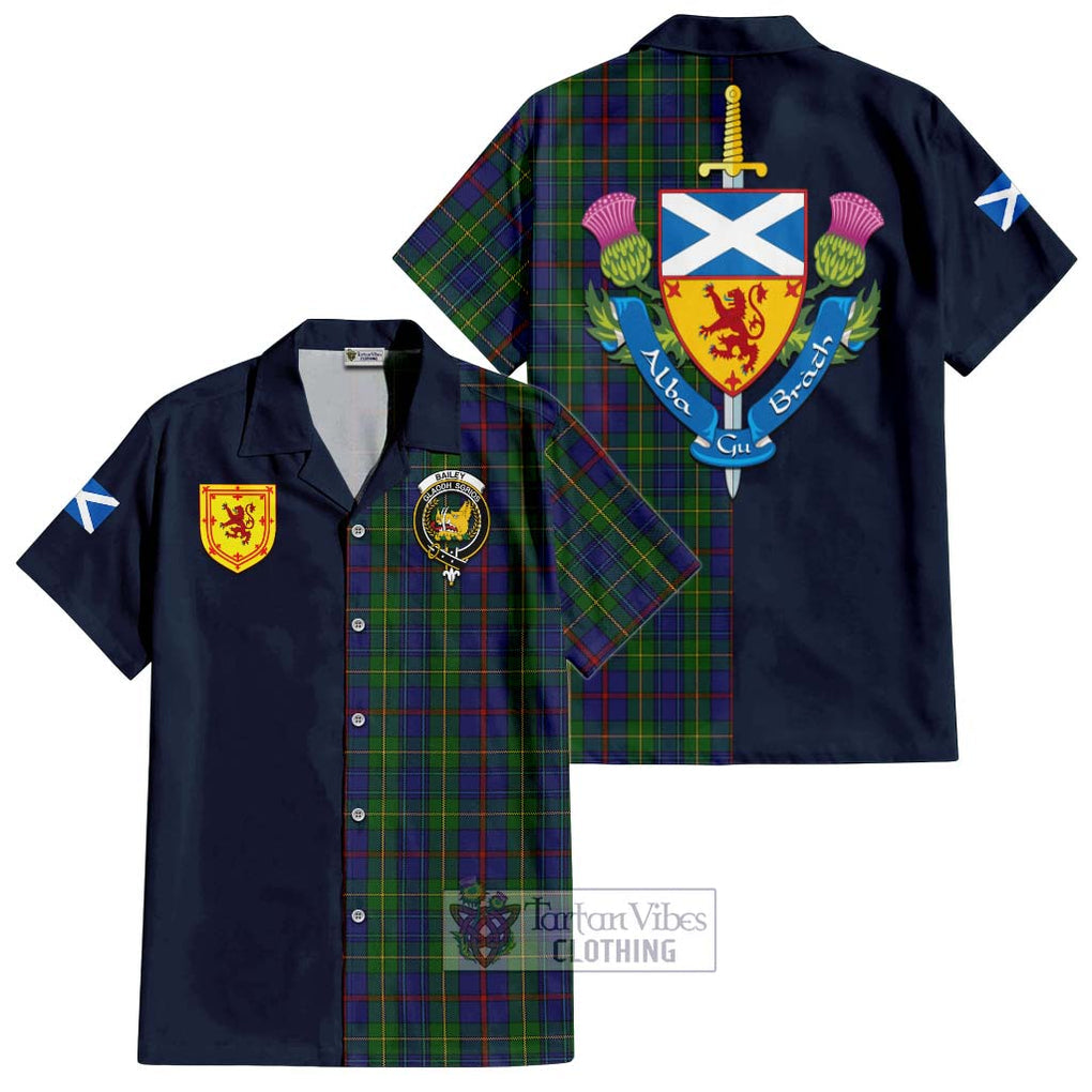 Bailey Tartan Hawaiian Shirt Alba with Scottish Lion Royal Arm Half Style Kid - Tartan Vibes Clothing