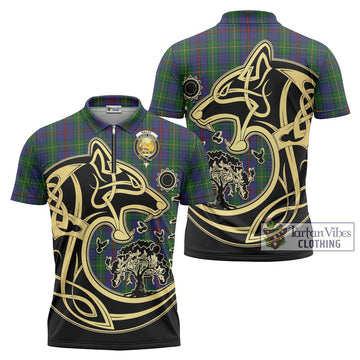 Bailey Tartan Zipper Polo Shirt with Family Crest Celtic Wolf Style Unisex - Tartan Vibes Clothing