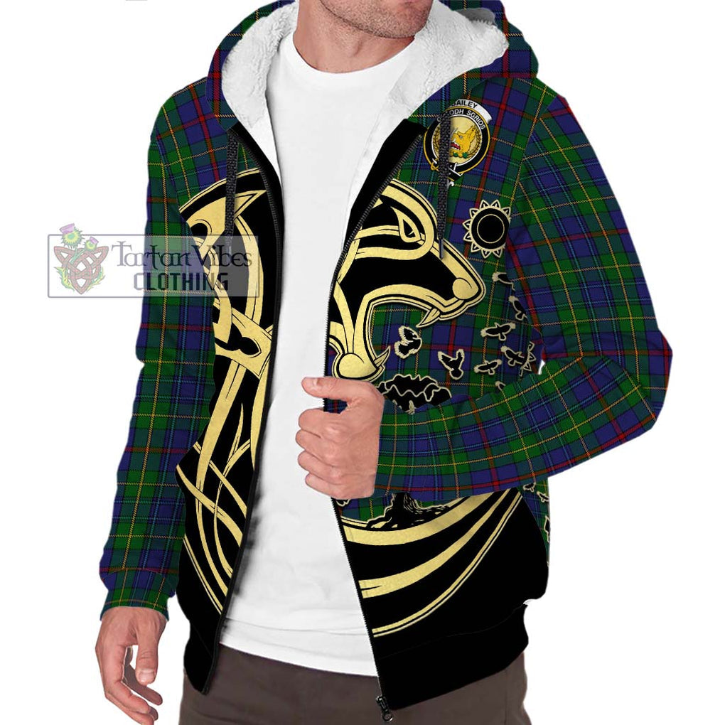 Bailey Tartan Sherpa Hoodie with Family Crest Celtic Wolf Style Unisex S - Tartan Vibes Clothing