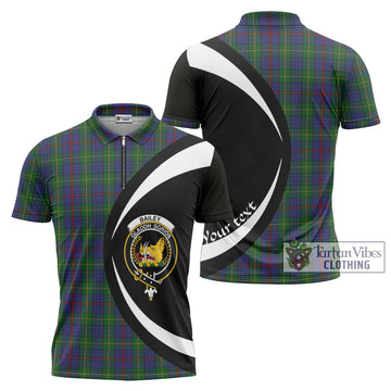 Bailey Tartan Zipper Polo Shirt with Family Crest Circle Style Unisex - Tartan Vibes Clothing