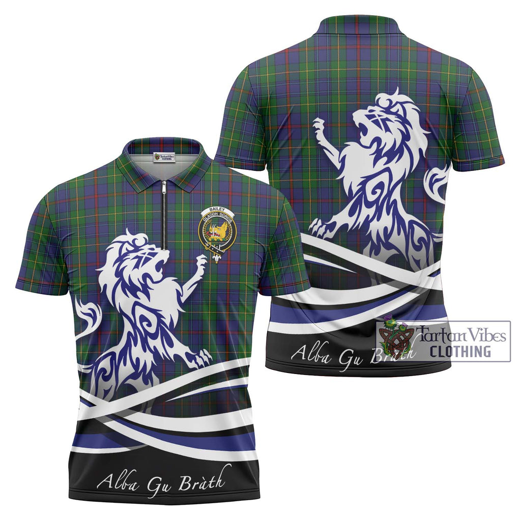 Bailey Tartan Zipper Polo Shirt with Alba Gu Brath Regal Lion Emblem Unisex - Tartan Vibes Clothing