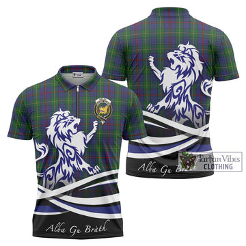 Bailey Tartan Zipper Polo Shirt with Alba Gu Brath Regal Lion Emblem Unisex - Tartan Vibes Clothing